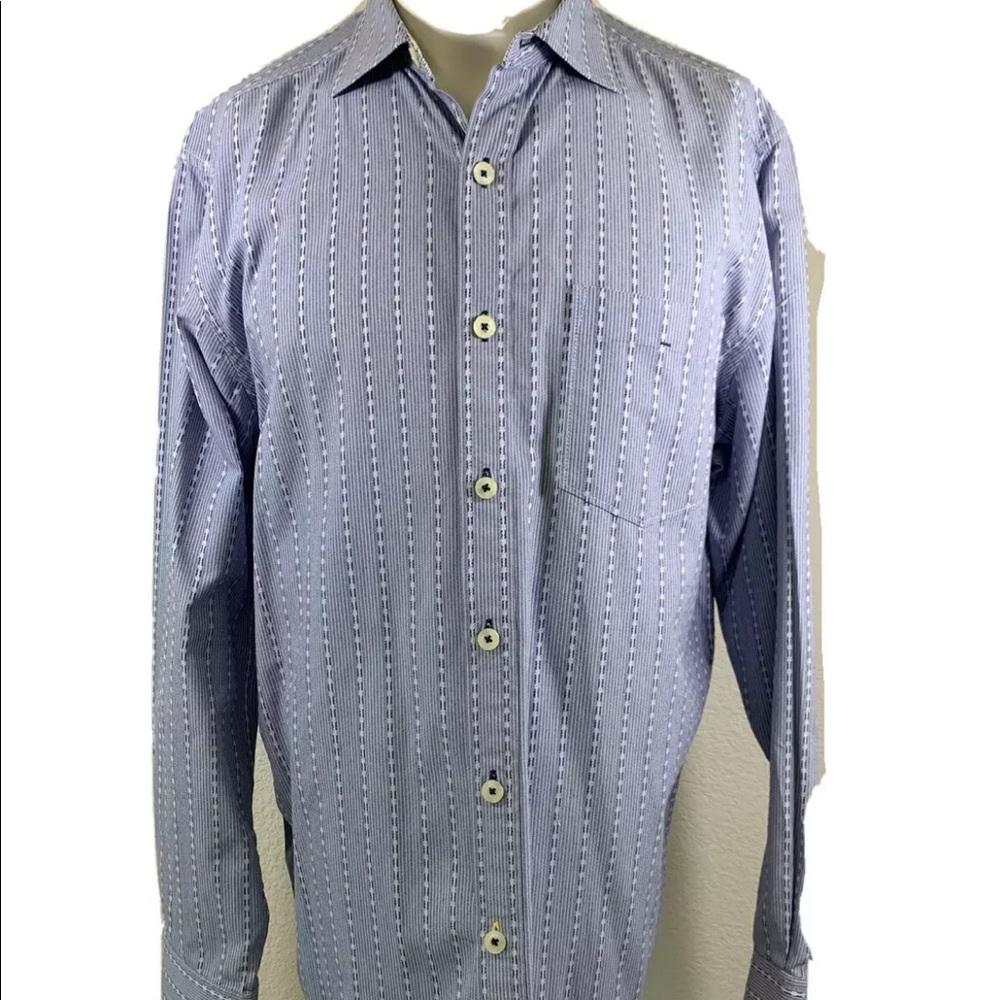 Tommy Bahama Mens Shirt Island Crafted Size Medium M Blue Stripped Long Sleeve